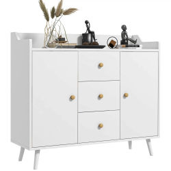 HOMCOM Buffet, mueble de almacenaje con 2 puertas, 3 cajones y patas en madera maciza, estilo moderno, buffet para comedor, cocina