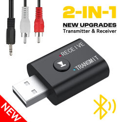 Receptor y transmisor de Audio Bluetooth 2 en 1 con micrófono HD, adaptador inalámbrico de música estéreo USB AUX de 3,5mm para Kit de coche, altavoz, TV y PC