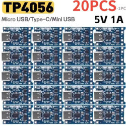 1-20 Piezas Módulo Cargador de Batería de Litio TP4056 de 5V 1A para 18650 con Función de Protección, Tipo-C/Micro/Mini USB, Li-ion