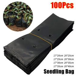 Bolsa para cultivo de plantas de vivero, maceta de plástico PE con orificio transpirable, para crecimiento de plantas, gruesa, negra, 100 piezas