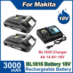 Para batería Makita BL1815 18V 3.0Ah batería BL1815 BL1830 BL1840 BL1850 BL1860 batería de repuesto con cargador BL1830 4A DC18RC