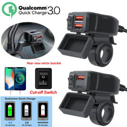 PD QC3.0-cargador celular rápido USB para motocicleta, conector de enchufe de puerto tipo C resistente al agua con voltímetro móvil, carga Digital