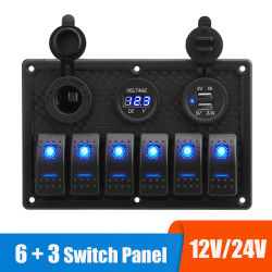 Panel de interruptor de 6 botones con voltímetro Digital, Cargador USB 3,0, adaptador de corriente para coche, barco, caravana, 24V, 12V