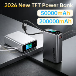 Nuevo Banco de Energía 2026 con Pantalla TFT, 50000mAh de Gran Capacidad, Carga Rápida, Cargador Portátil con Cables Integrados para iPhone y Samsung