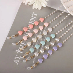 Cadenas para gafas con cuentas de perlas y corazón a la moda, cuerda colgante para máscara, cadena para gafas, cordones para gafas de sol de Metal, cadenas para máscara musulmana para mujer