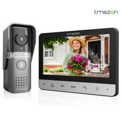Sistema de intercomunicación con videoportero de 4 cables para el hogar, cámara con monitor TMEZON de 7 pulgadas, desbloqueo remoto, visión nocturna, botón táctil