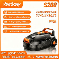 Robot Limpiafondos Inalámbrico Redkey S200, Limpieza Automática Inteligente, Batería de 5000 mAh, 180 Minutos de Autonomía, Motor de Alta Succión, Autolimpieza, Inicio con un Clic
