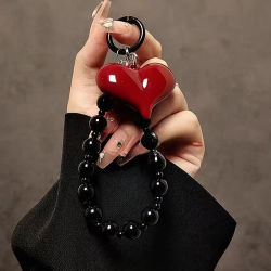 Cadena para Teléfono con Cuentas en Forma de Corazón 3D Rojo Coreano, Cordón Colgante para Teléfono, Amuletos para Teléfono, Correa Xyun, Cordón para Móvil Hecho a Mano, Joyería, Regalo