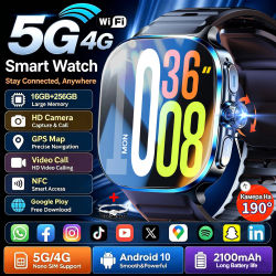Reloj Inteligente con Teléfono Mini 5G/4G, Pantalla AMOLED de 2.4 Pulgadas y 720*720, Videollamadas HD, 16GB+256GB de RAM, 2100 mAh, Google Play, WIFI, GPS, Smartwatch + Caja