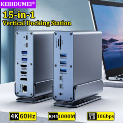 Estación de acoplamiento Vertical 15 en 1, estación de acoplamiento USB C, concentrador USB C con Triple Monitor HDMI 4K60Hz/RJ45 1000M/USB3.0/PD100W para PC