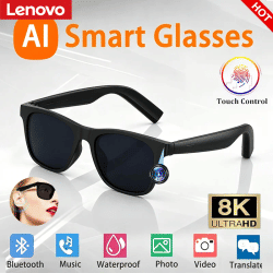 Gafas Inteligentes Lenovo con Control Remoto por IA, Cámara de Fotos HD 8K, Grabación, Traductor, Asistente de Voz, Música, Bluetooth, Gafas de Sol