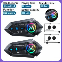 Auriculares Bluetooth 5,4 para casco de motocicleta, batería de 500mAh, auriculares inalámbricos manos libres, auriculares impermeables con reducción de ruido