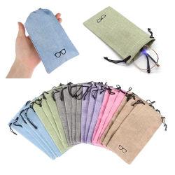 Bolsa de tela de lino portátil para gafas de sol, estuche multifuncional para gafas ópticas, bolsas de tela con cordón, 5/10/20 piezas