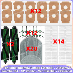 Compatible con iRobot Roomba Combo Essential / 2 Essential, Vac Essential / Vac 2 Essential, 104 / 105 Combo Piezas: Rodillo Principal, Cepillo Lateral, Bolsa para Polvo, Filtro, Paño de Limpieza,