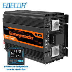 EDECOA 3500W Onda Senoidal Pura 12V a 220V 230V Off Grid Inversor Coche Convertidor Mando a distancia compatible con Bluetooth