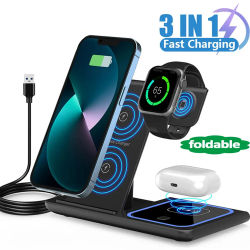 Base de Carga Inalámbrica Magnética 3 en 1 para Magsafe iPhone 17-2, Apple Watch 8/7 y Airpods Pro, Estación de Carga Rápida