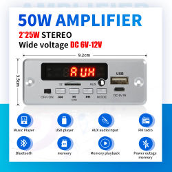 Placa decodificadora de MP3, amplificador de 50W, Bluetooth 5,0, reproductor de música inalámbrico de 12V, módulo de Audio, USB, TF, AUX, Radio FM para altavoz, manos libres