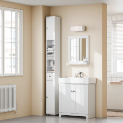 SoBuy BZR34 Mueble Columna de Baño Estrecho – Armario Auxiliar de Baño en MDF Resistente al Agua con Estantes Ajustables y Cajón 20x180x20cm