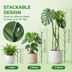 Juego de 6 Soportes para Plantas Monstera, Postes Altos Apilables con Lazos, Soporte para Tallos de Plantas Trepadoras, Soportes Duraderos para Jardinería al Aire Libre