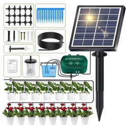 Kit de riego automático de plantas con energía solar, sistema de riego por goteo con 12 modos de riego ajustables, dispositivo de riego que ahorra energía para balcones, patios, invernaderos y plantas