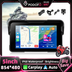 Reproductor multimedia MP5 portátil Podofo de 5 pulgadas para motocicleta, monitor estéreo inteligente universal con Carplay inalámbrico integrado, Android Auto, BT, FM para sistema de entretenimiento