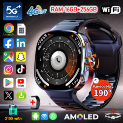 Reloj inteligente de red completa 5G AMOLED pantalla de 2,4 pulgadas 900W videollamada 16GB + 256GB memoria grande 2100mAh Google Play WIFI GPS Smartwatch