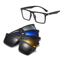 Gafas de Sol con Clip Magnético de 5 Lentes, Cuadradas, Polarizadas, para Hombre, Montura TR90 Gris, Personalizables con Prescripción, Gafas de Miopía para Mujer
