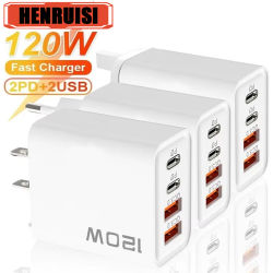 PD 120W 4 puertos USB C cargador carga rápida 3,0 tipo C cargadores de teléfono USB adaptador de carga rápida para Samsung iPhone Xiaomi Huawei