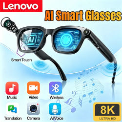 Gafas Inteligentes Lenovo con Cámara 8K HD, Manos Libres, Bluetooth Inalámbrico, IA, Llamadas, Traductor, Asistente de Voz, Gafas de Sol Inteligentes