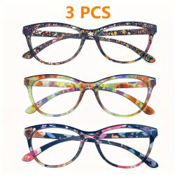 3 uds nuevas gafas de lectura tipo ojo de gato decoración de verano gafas antiluz azul paquete de moda gafas de flores