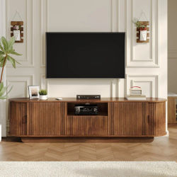 Mueble para TV Moderno con Puertas Corredizas de Panel Ondulado 3D Único, Consola Multimedia con Cajón de Almacenamiento y Compartimento Abierto, Mesa para TV Independiente, Mueble Auxiliar