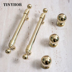 Manija de latón macizo Tinyhob, manija de puerta de gabinete de lujo ligera, perilla de bola, manija de cajón de oro brillante, herrajes para muebles de 160mm