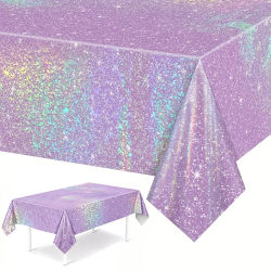 Mantel Desechable con Diseño Láser Morado, Decoración para Fiestas de Cumpleaños, Bodas, Cubierta de Mesa de Aluminio, Artículos para Baby Shower