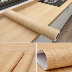 Película de vinilo autoadhesiva impermeable con textura de madera para renovación de muebles, adecuada para gabinetes, mesas y paredes de baño.