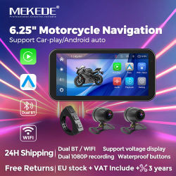 Mekede portátil 6,25 pulgadas IPX7 impermeable motocicleta navegación GPS inalámbrico Carplay Android AUTO grabadora de unidad Moto Monitor