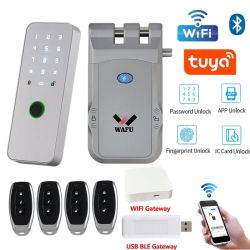 Cerradura Inteligente Invisible WAFU-026, Compatible con Bluetooth, Impermeable, Metálica, con Huella Dactilar, Tarjeta, Contraseña, Acceso Tuya, Antirrobo, Control Remoto
