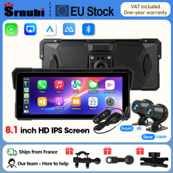 Srnubi - Navegador para Motocicleta de 8.1 Pulgadas, Cámara Delantera 4K, Cámara Trasera 1080P, Carplay, Android Auto, DVR, IPX7, Impermeable, Portátil, Bluetooth, Monitor para Moto