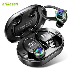 Auriculares Bluetooth 5,3 inalámbricos estéreo de graves auriculares ENC micrófono con cancelación de ruido con ganchos para las orejas reproducción de 48H pantalla LED