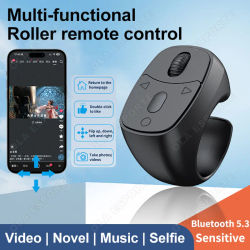 Anillo para la yema del dedo con rodillo, Control remoto, inalámbrico, Bluetooth, portátil, móvil, Selfie, ratones, vídeo, volteador de página automático, anillo de navegación