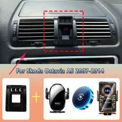 Soporte de teléfono para coche, ventilación para Skoda Octavia A5 2007-2012 2013 2014, carga inalámbrica magnética, cargador de teléfono para coche, accesorios