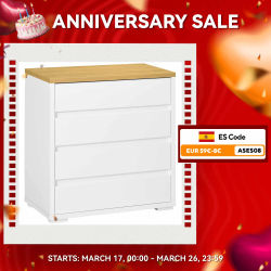 HOMCOM Cómoda Moderna con 4 Cajones Mueble Cajonera de Madera para Dormitorio Salón Habitación Carga 40 kg 70x37x75 cm Blanco y Natural