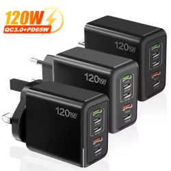 Cargador USB C multipuerto 120W PD tipo C cargador de pared rápido enchufe UE/EE. UU./Reino Unido para iPhone Samsung Xiaomi Huawei adaptador de teléfono móvil