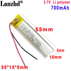 Batería de polímero de 3,7 V con protección para reloj inteligente, luz LED para armario, Bluetooth, bahía de carga, 801555, 701555, 700mah