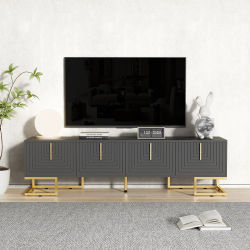 ​ ​ Mueble para TV con Puertas Estructurales - Tiradores y Patas en Tono Dorado, Consola Multimedia Moderna para Sala de Estar ​ ​