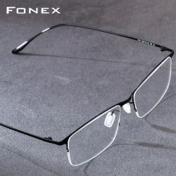 FONEX Montura de gafas de aleación de titanio, gafas cuadradas para hombre, diseño de marca, gafas semi-sin montura de peso ultraligero japonés 8101