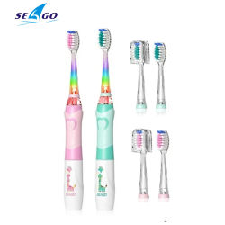 Seago-cepillo de dientes eléctrico sónico para niños de 3 a 12 años, batería con temporizador, cabezales de repuesto Led con vibración