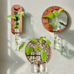 Estación de propagación de plantas, terrario de plantas de fase lunar de madera para colgar en la pared, decoración hidropónica para el hogar y la Oficina, soporte para plantas de aire, regalo