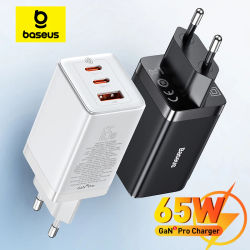 Cargador Baseus 65W GaN carga rápida tipo C PD QC cargador USB cargador rápido portátil para ordenador portátil iPhone 17 16 15 14 13 Pro