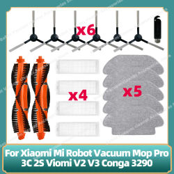 Compatible con Xiaomi Mi Robot aspirador Mop Pro 3C 2S, accesorios de repuesto, filtro Hepa, cubierta de cepillo principal lateral, piezas de soporte para fregona