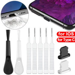 Kit de Limpieza para Altavoces y Puertos de Carga de Teléfonos Móviles, Tapones Antipolvo para iPhone 17 16 15, Cepillo de Limpieza para Auriculares Samsung Xiaomi